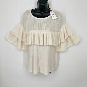 Vineyard Vines NEW Women's Ribbed Cotton Silk Ruffle Sweater Size M Cream $148